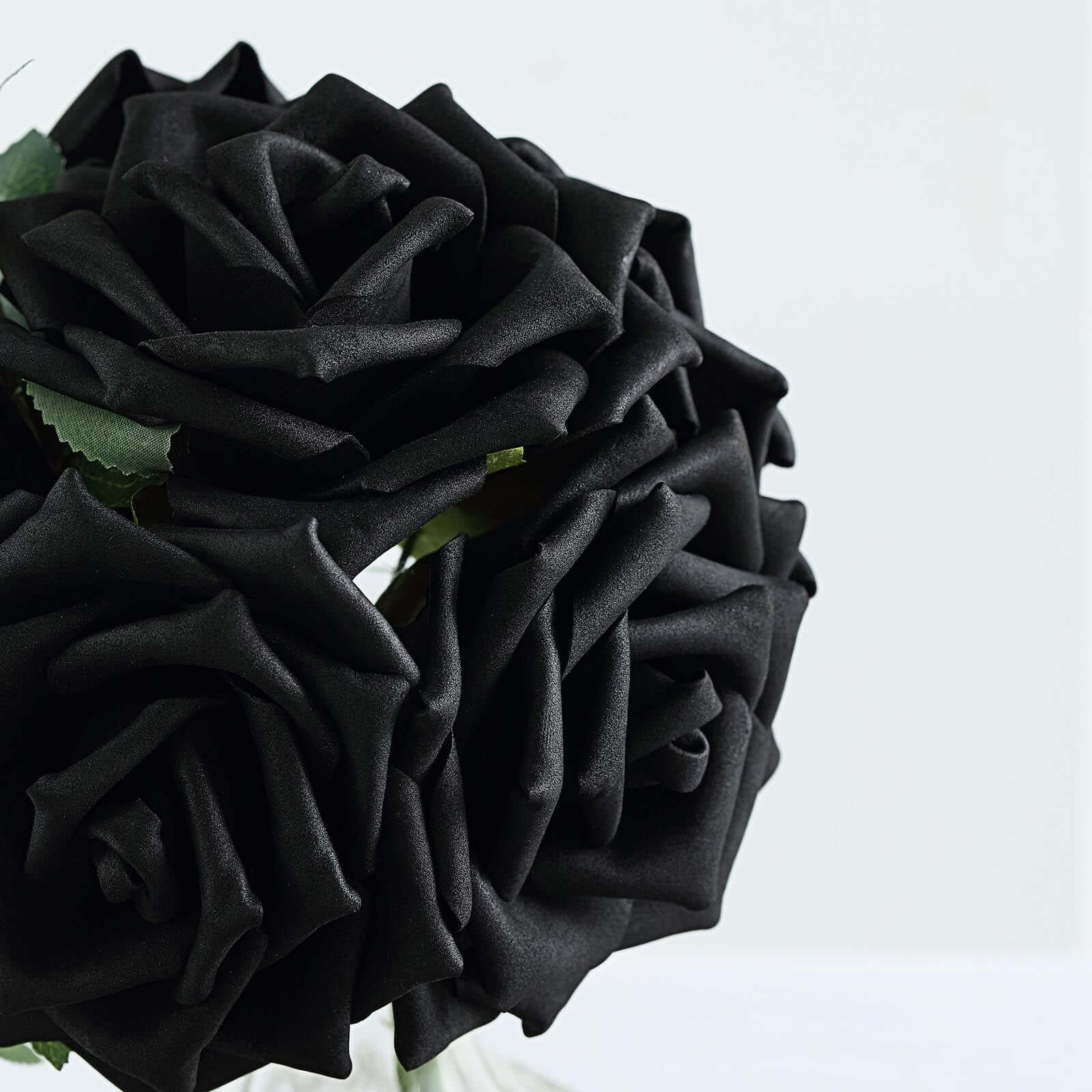 24 Roses Black Artificial Foam Flowers With Stem Wire and Leaves 5