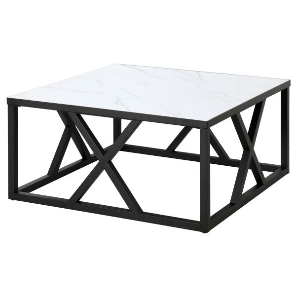 Jedrek 35'' Wide Square Coffee Table with Faux Marble Top in Blackened Bronze