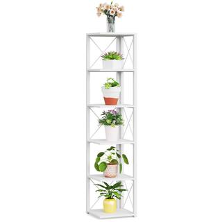 TRIBESIGNS WAY TO ORIGIN Jannelly 70.8 in. White Wood and Black Metal Frame 6 tier Radial Corner Shelves Bookcase Storage Rack Plant Stand HD-F1446-WZZ