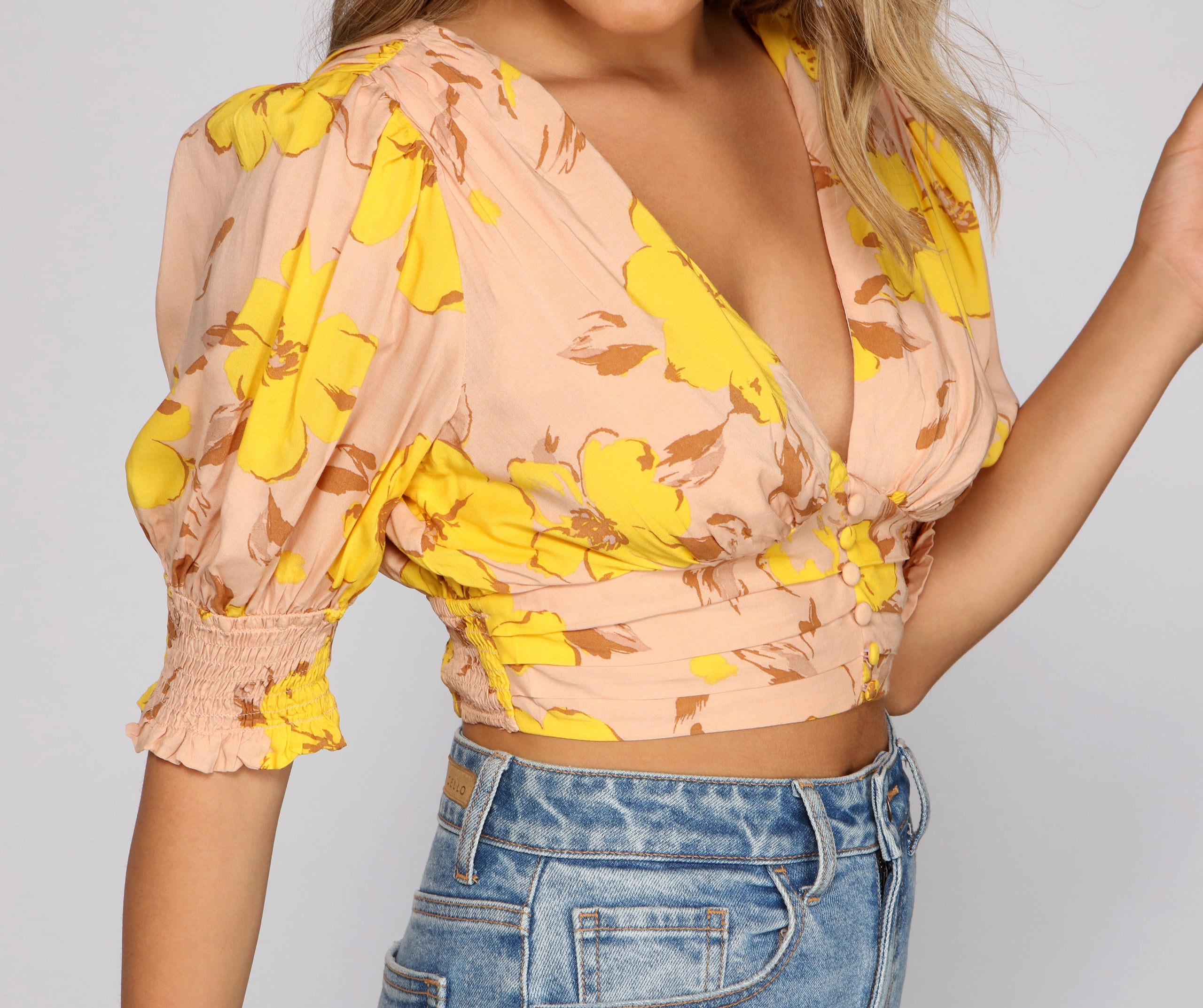 Falling For Florals Puff Sleeve Crop Top