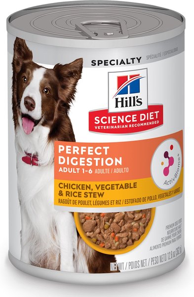 Hill's Science Diet Adult Perfect Digestion Chicken， Vegetable and Rice Stew Canned Dog Food， 12.8-oz， case of 12