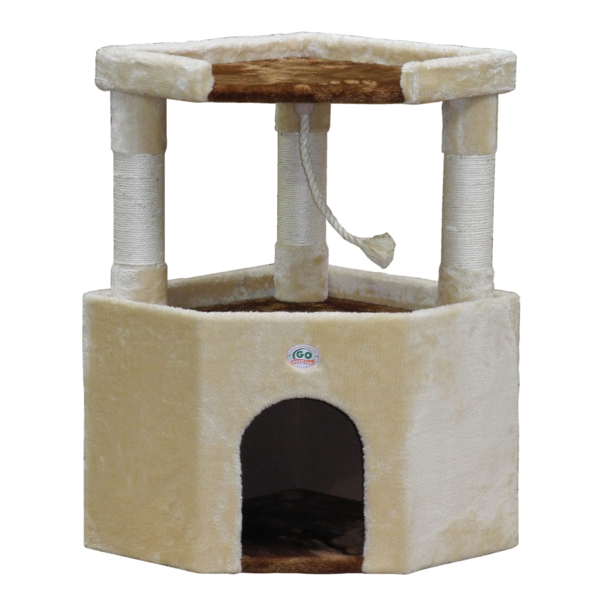 Go Pet Club Beige/Brown Cat Tree Condo with Large Perch， 32