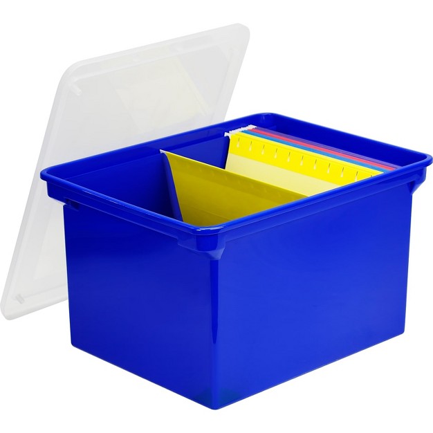 Storex Plastic File Tote Storage Box Letter legal Snap on Lid Blue clear 61554u01c