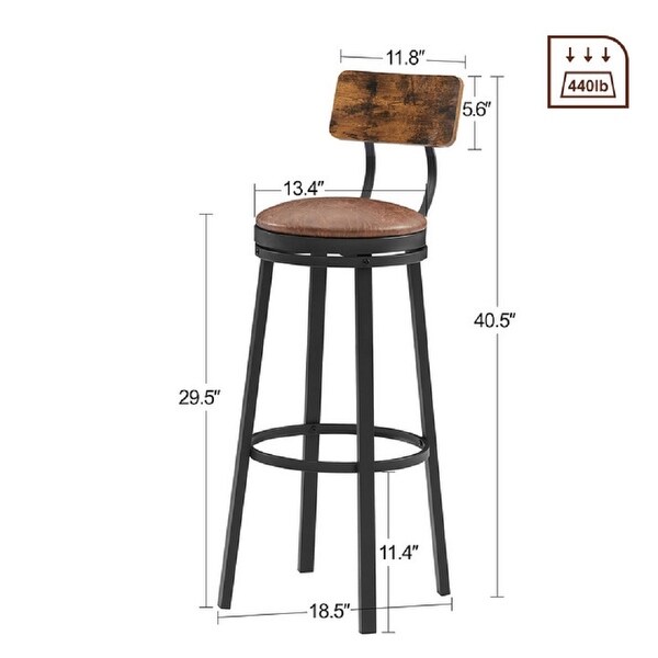 2Pcs Industrial Backrest Style Bar Stools with Metal Frame