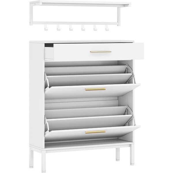 Shoe Cabinet Flip Drawer and Wall Mounted Coat Shelf Set - - 36100544