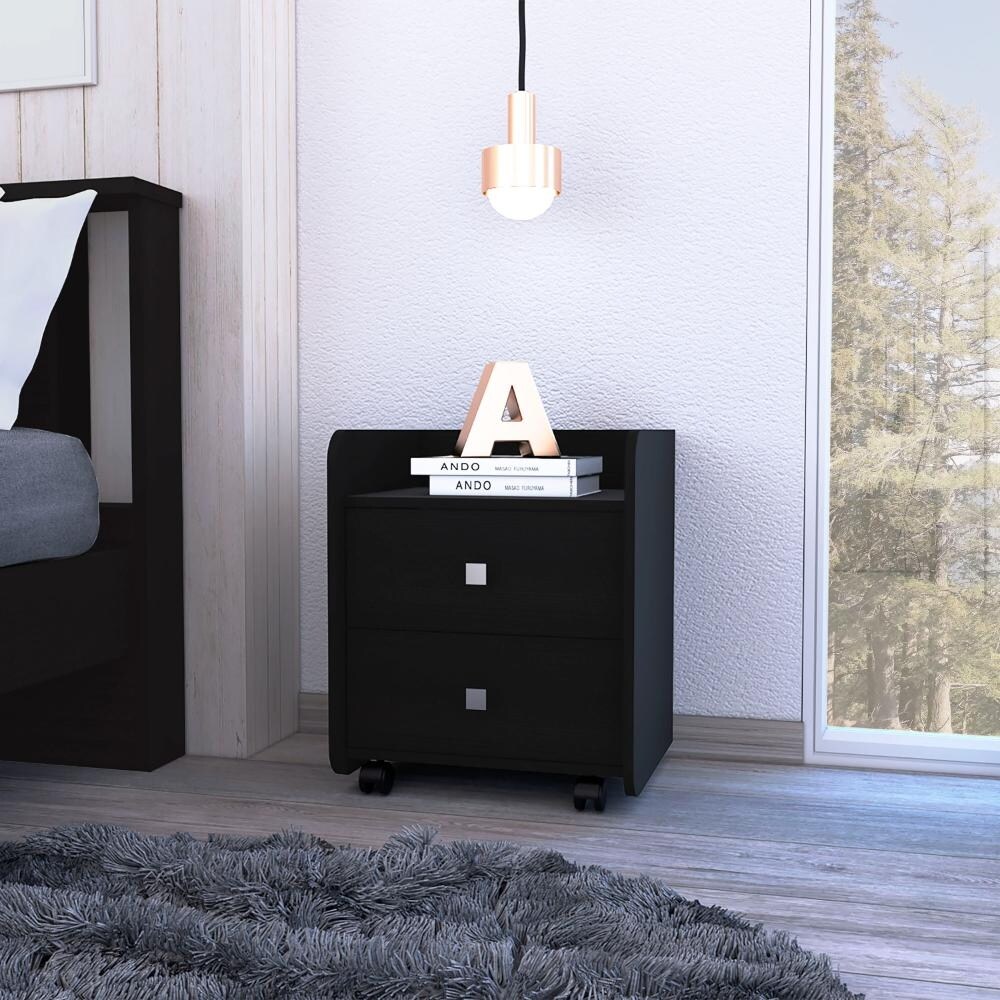 DEPOT E SHOP Marsella Nightstand  Two Drawers  Superior Top  Metal Handle