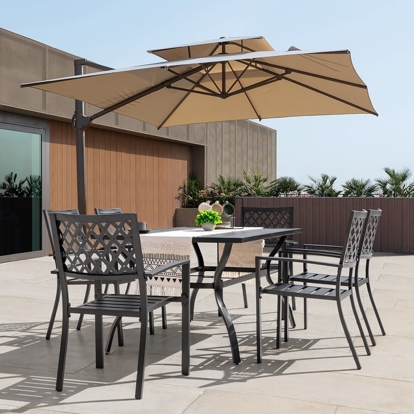 Outdoor 5/7 Piece Dining Set，Iron Finish，Black with Gold Speckles