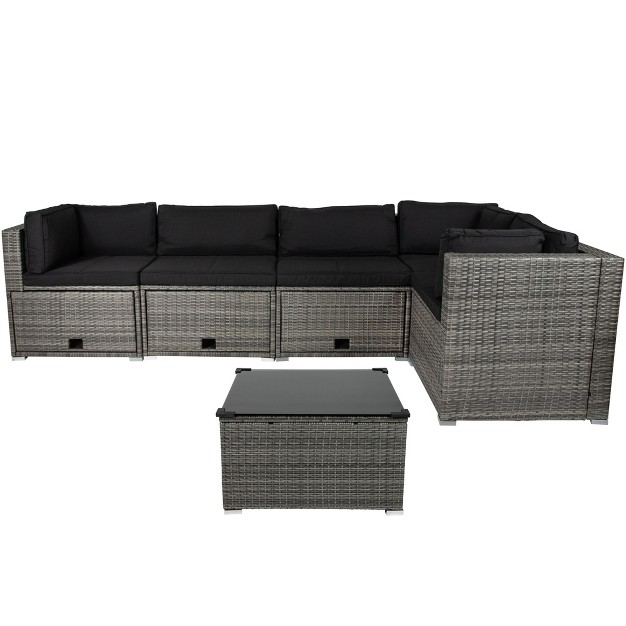 Northlight Taupe Outdoor Wicker Lounge Sectional Set With Coffee Table And Glass Top