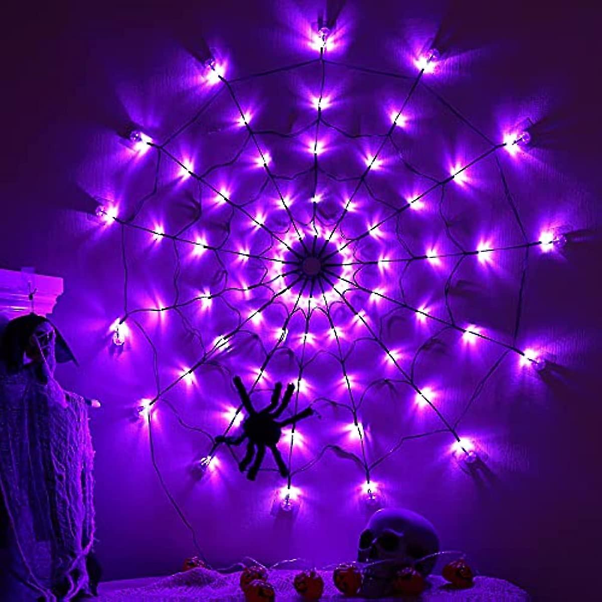 Halloween Cobweb Lights Purple Spider Web Light Halloween Decorations Indoor Outdoor Light Up Spider Web Battery Operated Waterproof Spiderweb 1m Wspi