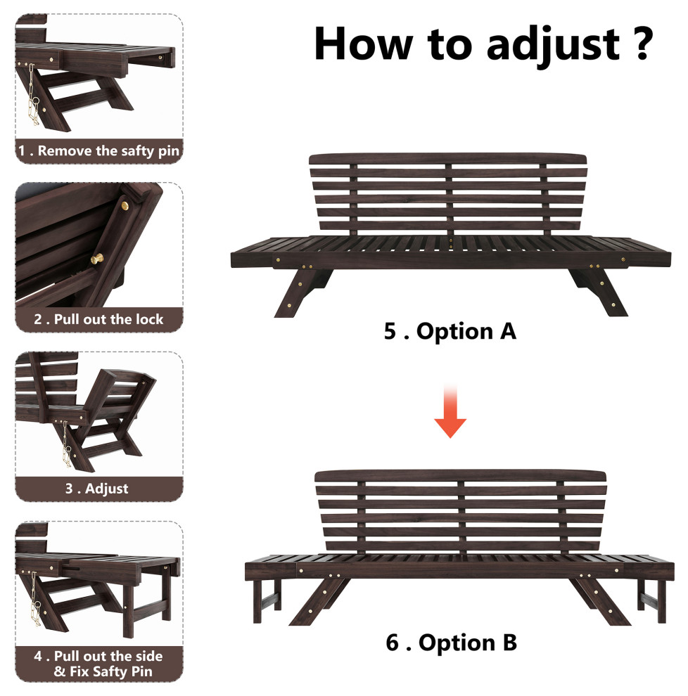 Outdoor Adjustable Wooden Patio Daybed Sofa Chaise Lounge With Cushions   Transitional   Outdoor Chaise Lounges   by AquaView Inc  Houzz