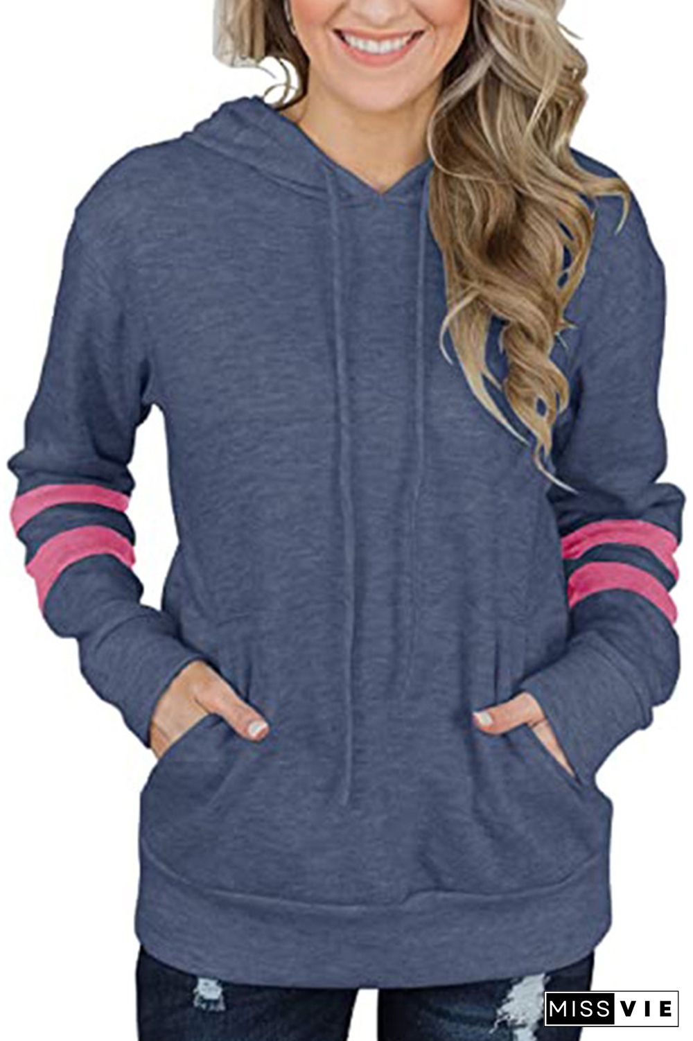 Stripe Loose Pocket Hoodies Women Wholesale