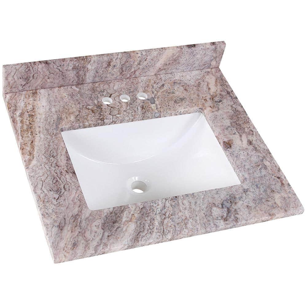 Home Decorators Collection 25 in W x 22 in D Stone Effects Cultured Marble Vanity Top in Cold Fusion with White Sink