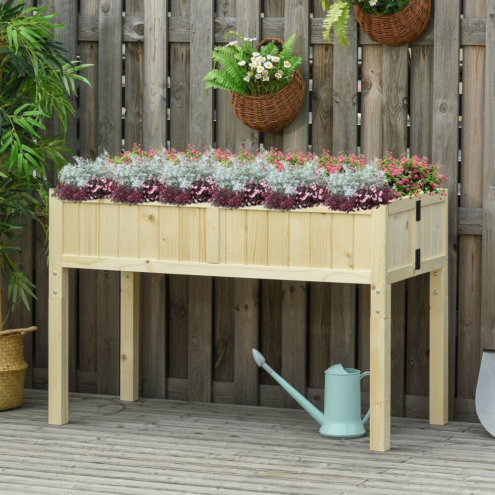 Outsunny Elevated Wood Foldable Raised Garden Bed with Drainage Hole  Outdoor Workstation with Legs  Space Saving Design