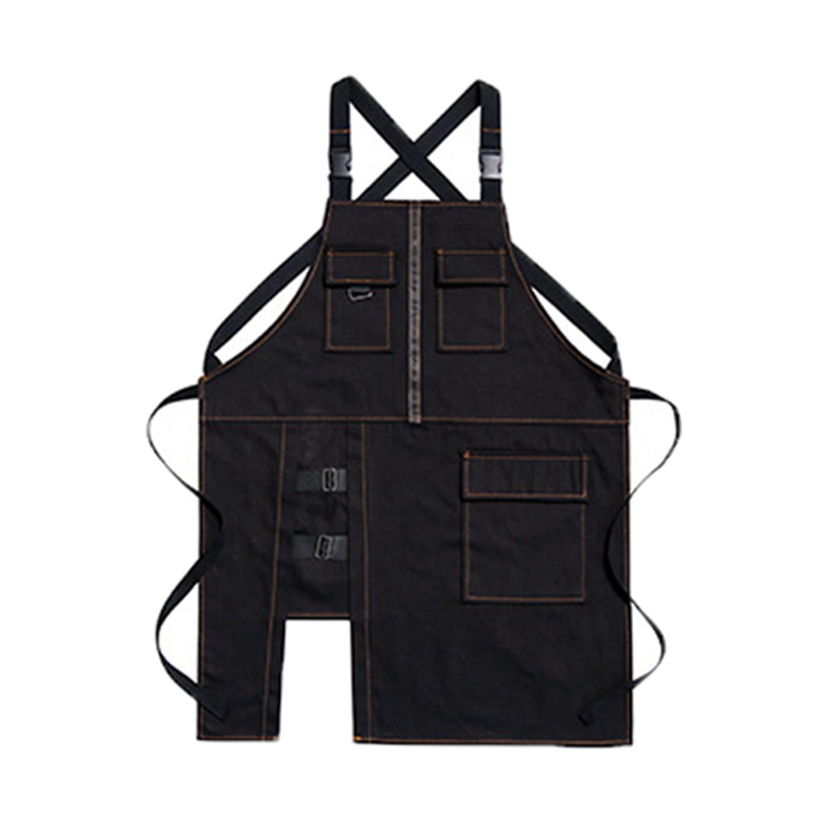 Canvas Apron Multi Functional Chef Cooking Kitchen with Pockets Stain Resistant Industrial Apron for Lab Work Unisex Fathers Day Gift Black