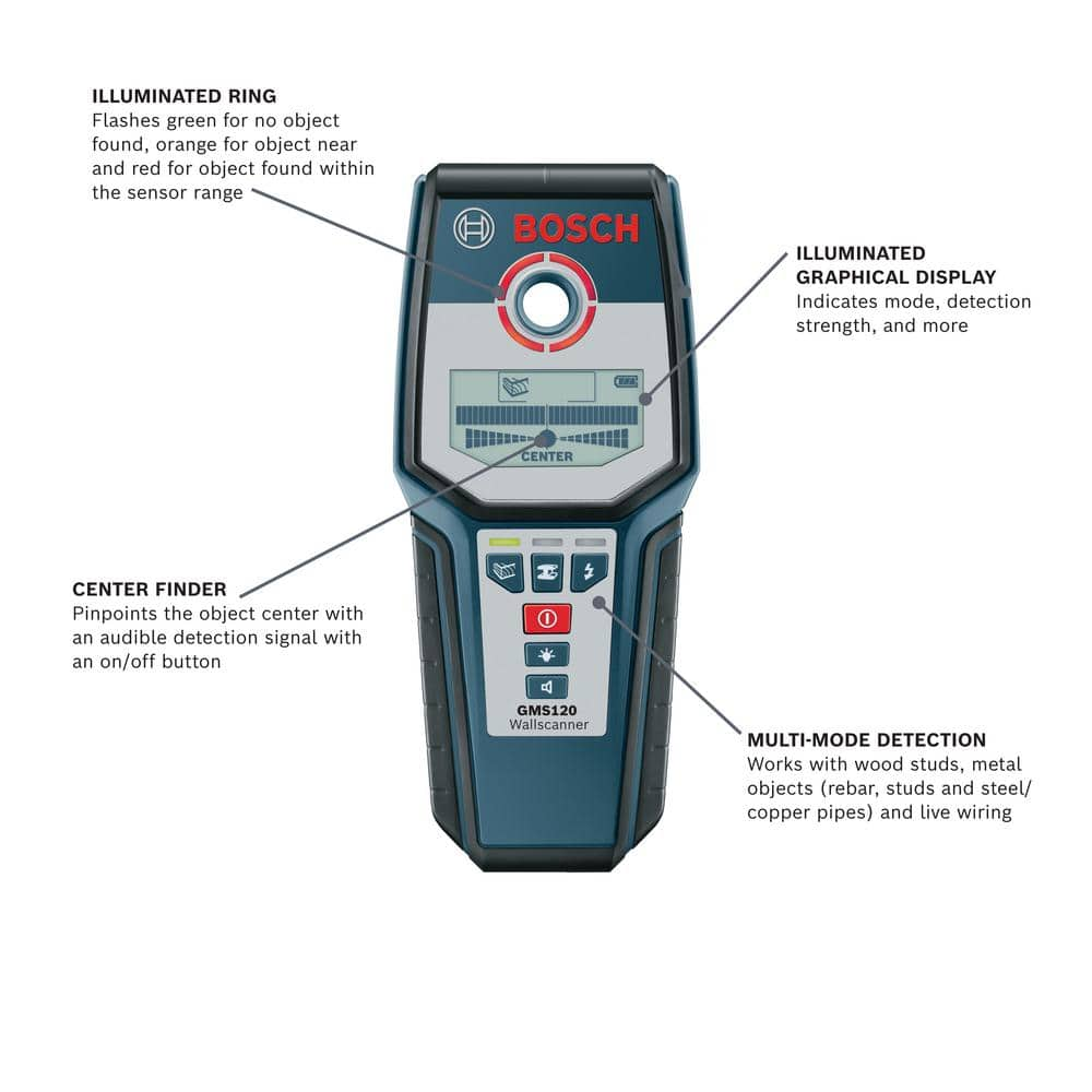 Bosch Digital Wall Scanner with Modes for Wood, Metal, and AC Wiring GMS120