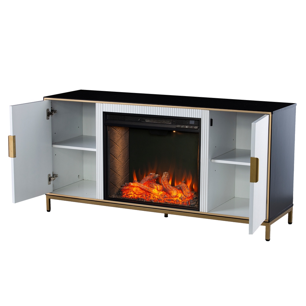 SEI Furniture Daltaire Contemporary Media TV Stand with Electric Fireplace Insert and Storage