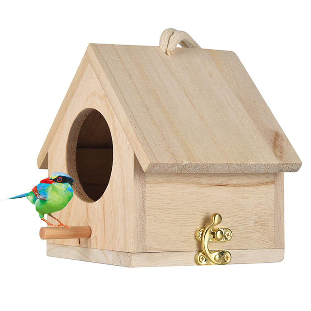 ISHANTECH Wooden Bird House， Hanging Birdhouse for Outside， Garden Patio Decorative Nest Box Bird House