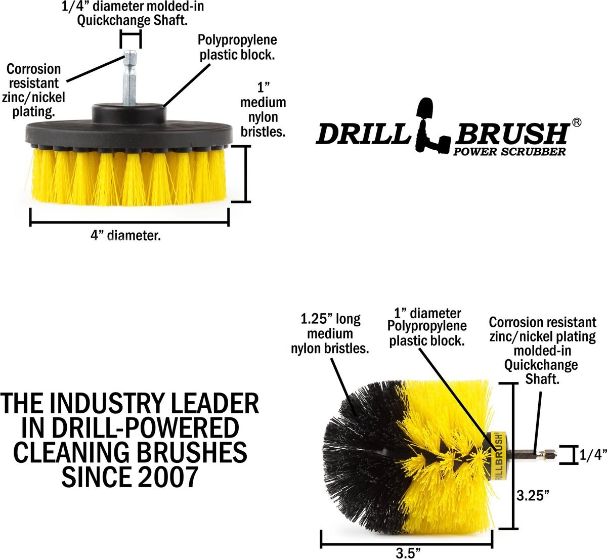 Drillbrush Power Scrubber 2-Piece Pet Hair Removal Kit， Medium Bristle Drill Brush