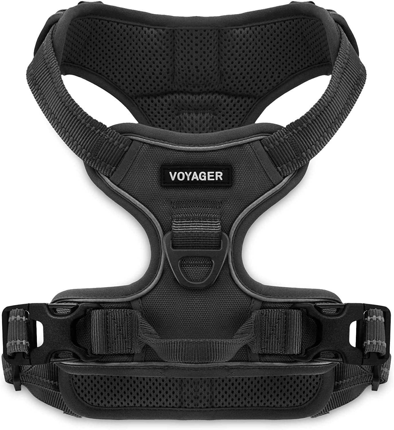 Voyager Dog Harness Dual Leash Attachment No-Pull Control Adjustable Soft but Strong Pet Harness for Medium and Large Dogs with 3M Reflective Technology - Black， M (Chest: 20 - 25