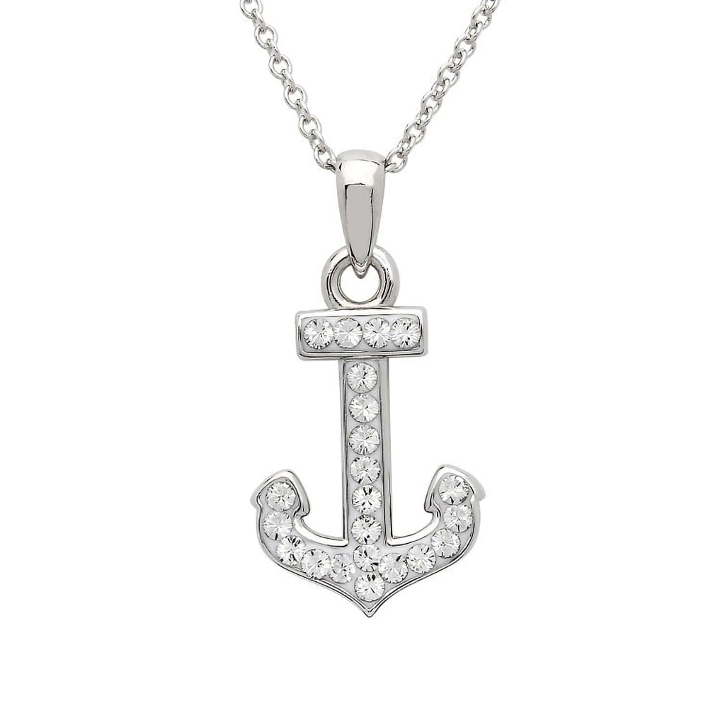 Ocean  Anchor Necklace Encrusted with White Crystal