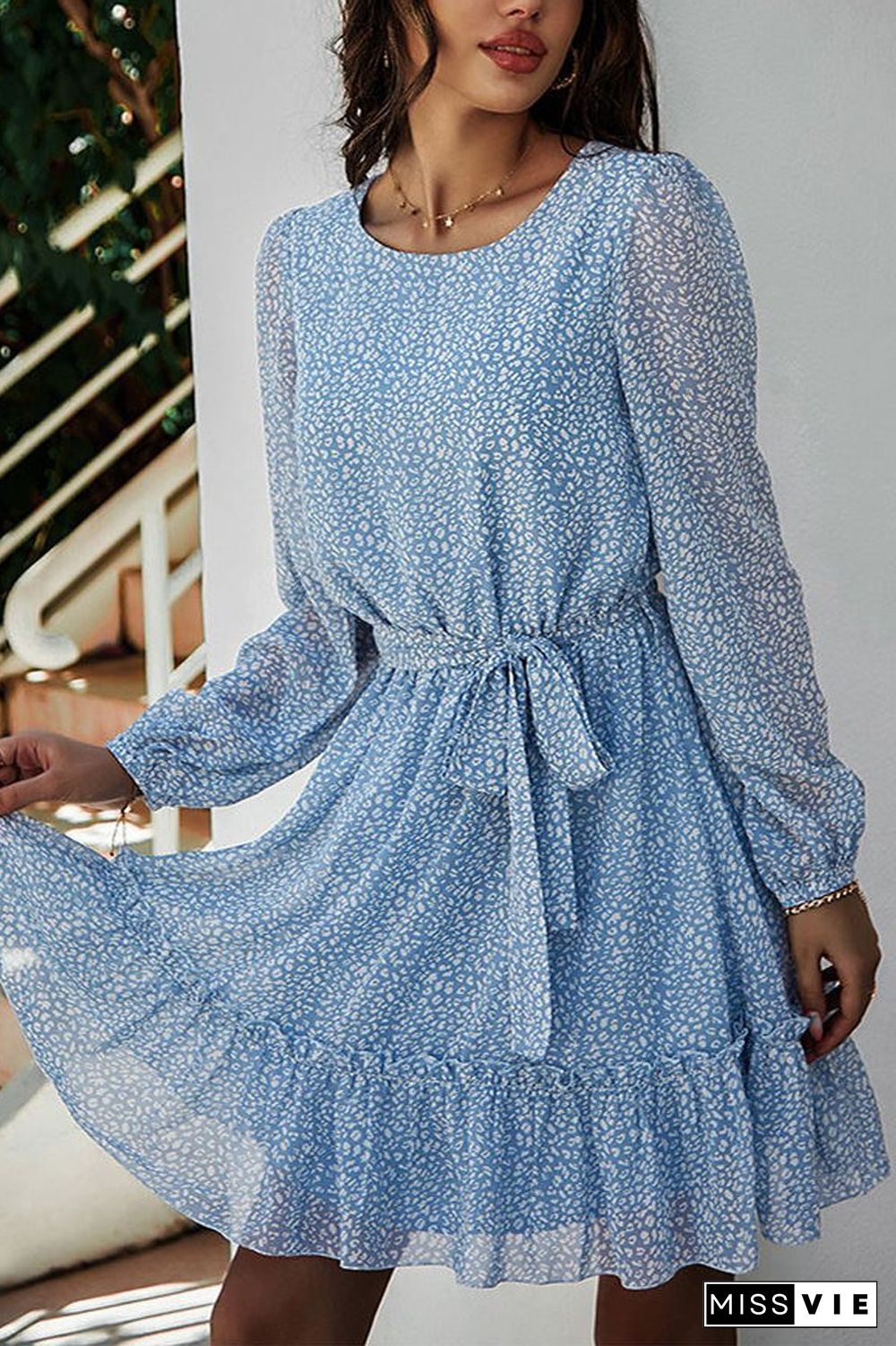 Lace-Up Floral Printed Ruffle Dress