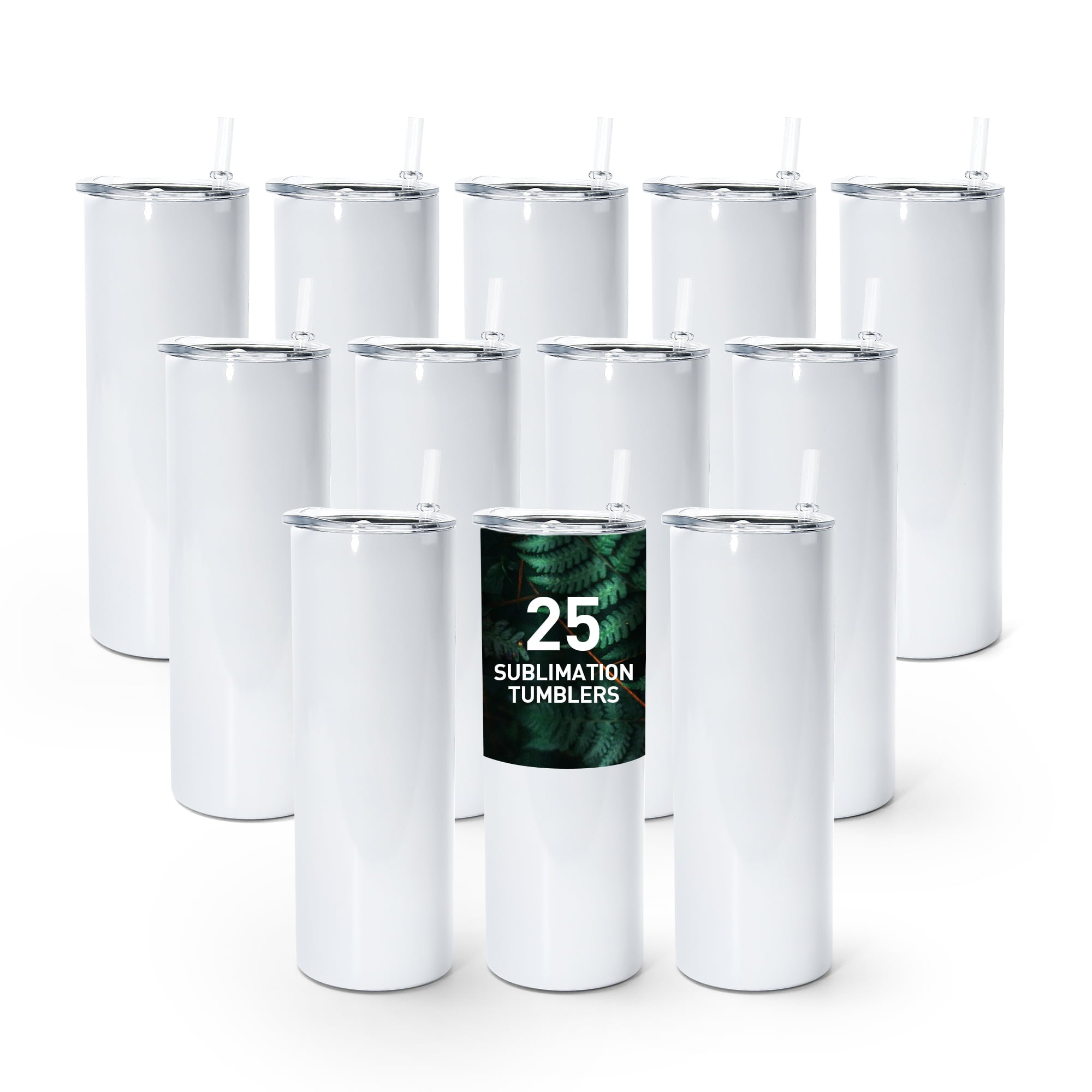 AGH 25 Pack 20oz Sublimation Tumblers Straight Skinny Tumblers Bulk， Stainless Steel White Insulated Tumbler with Lids and Straws