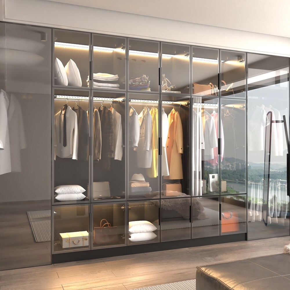 Modular Wardrobe with Elegant Glass Showcase Armoires Closet Cabinet