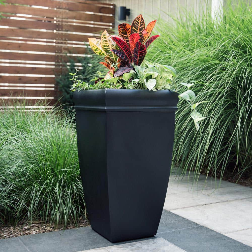 Mayne Chelsey 28 in. Tall Self-Watering Black Polyethylene Planter 5883-B