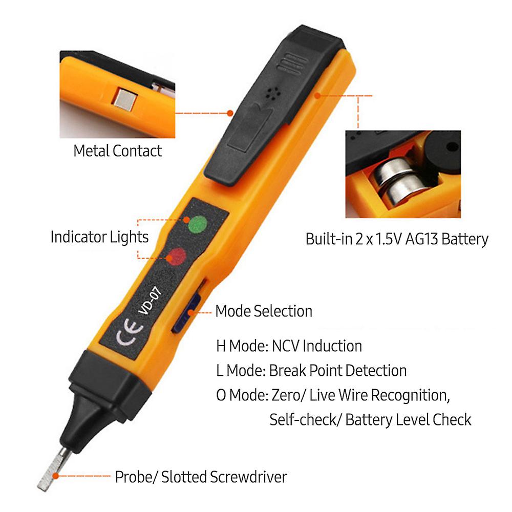 Non-contact Ac Voltage Tester Pen Ac 70-250v Dc 250v Portable Ncv Detector With Sound Light Dual Alarm， Zero/ Live Wire Recognition， Break Point Detec