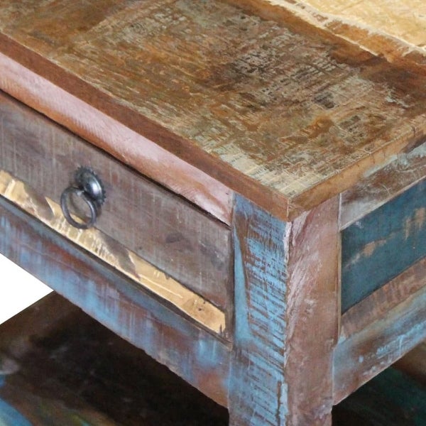 Side Table with 1 Drawer Solid Reclaimed Wood 17