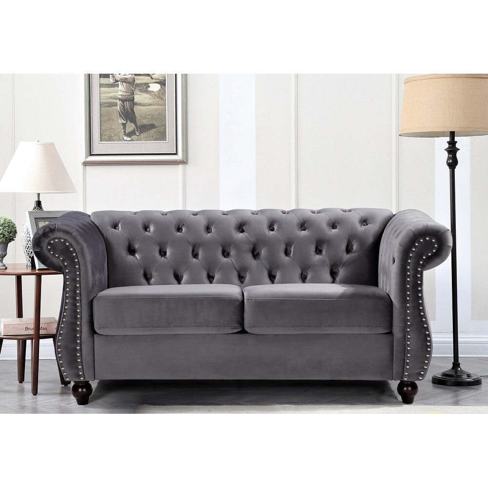 Kemos Velvet Chesterfield Loveseat