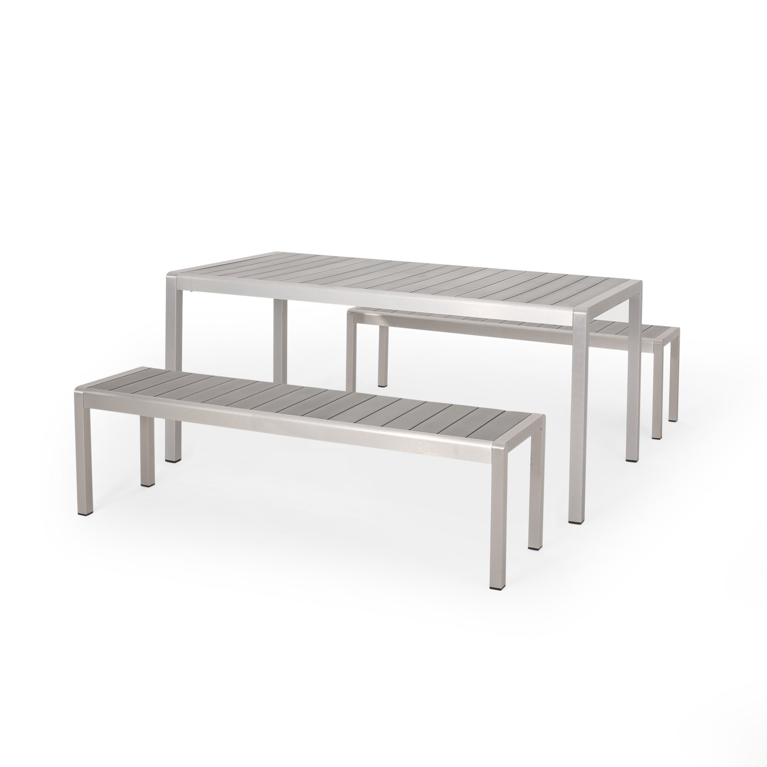 Cherie Outdoor Modern Aluminum Picnic Dining Set with Dining Benches