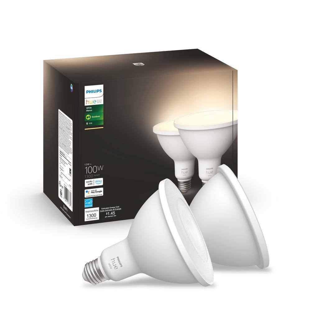 Philips Hue 100-Watt Equivalent PAR38 Smart Waterproof Soft White (2700K) Light Bulb (2-Pack) 577361