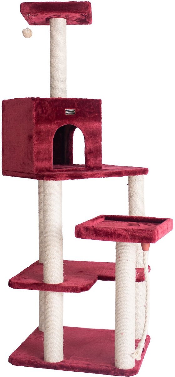 Armarkat 69-in Faux Fur Covered Houseand Cat Tree， Burgundy