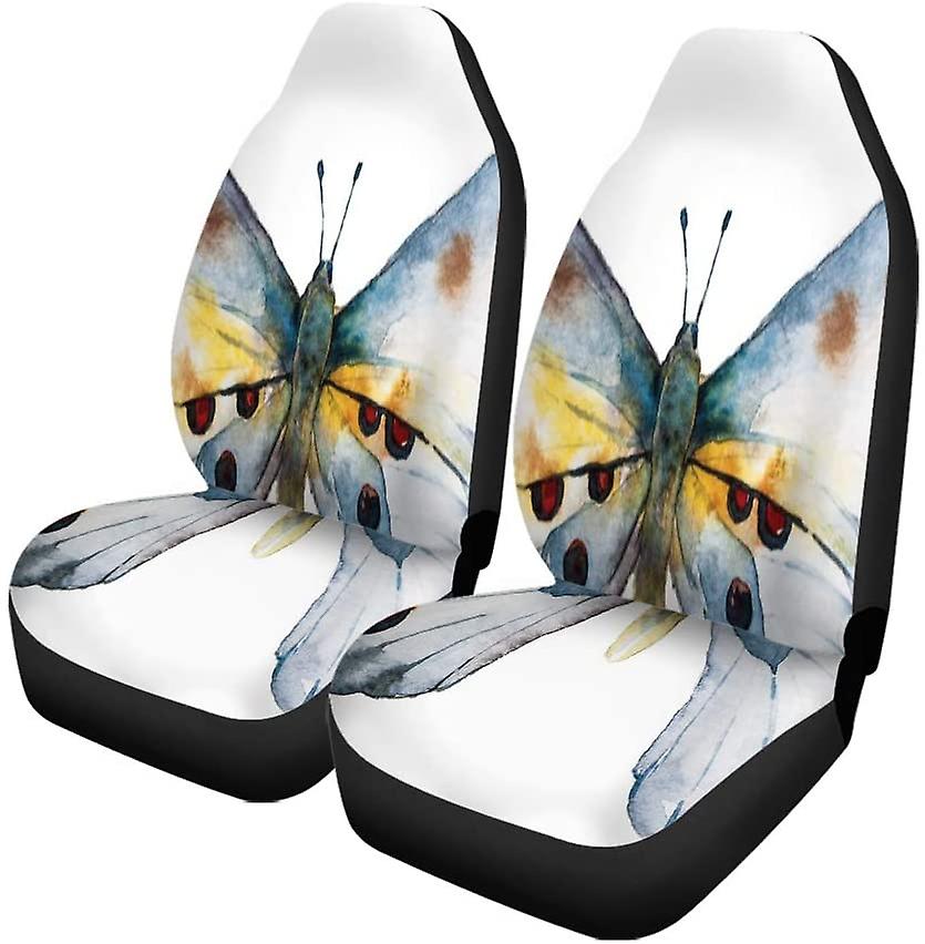 Set Of 2 Car Seat Covers Blue Beautiful Watercolor Butterfly Vintage Beauty Colorful Black Drawn Universal Auto Front Seats Protector Fits