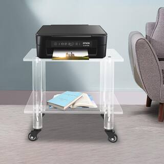 YIYIBYUS 2-Tier Acrylic 4-Wheeled Under Desk Printer Stand in Clear BGQHODV9WDFKH