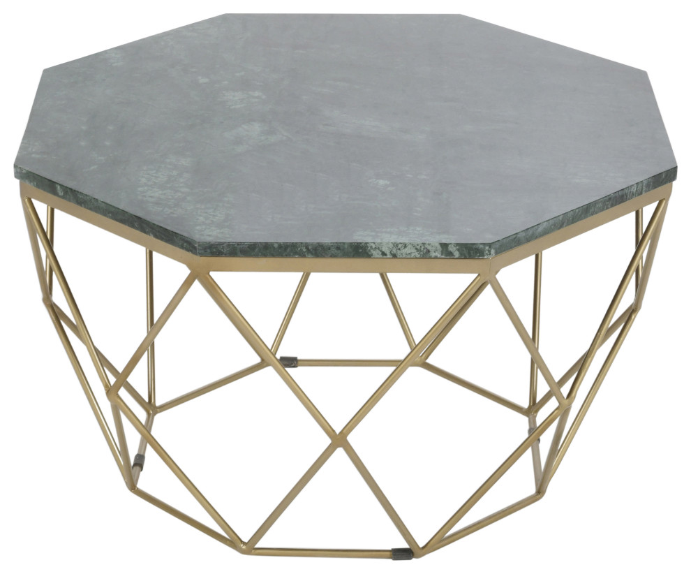 Gage Green Marble Octagonal Cocktail/Coffee Table With Gold Powder Coated Base   Contemporary   Coffee Tables   by Coast to Coast Imports  LLC  Houzz