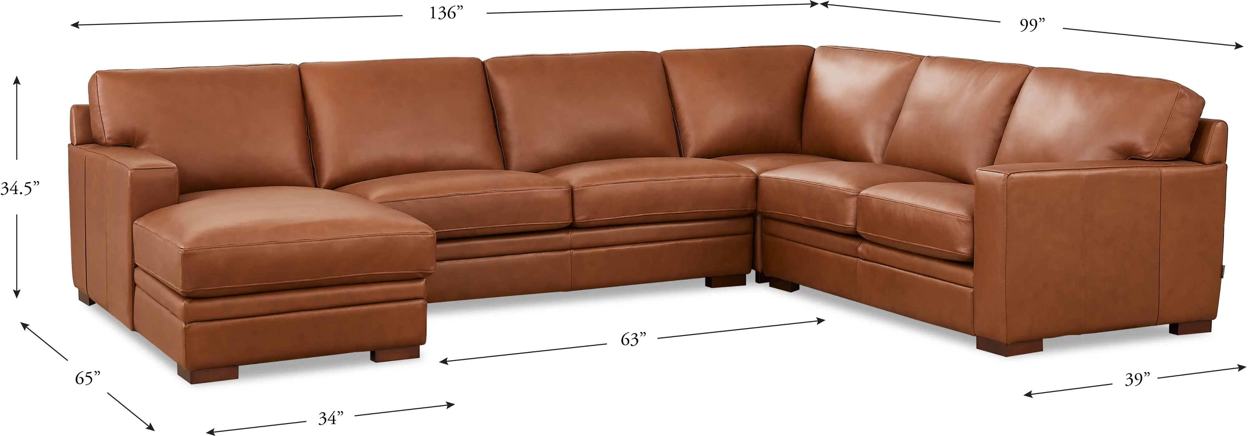 Chatsworth Brown Leather 4 Piece Sectional with Left-Facing Chaise