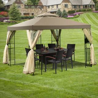 10 ft. x 10 ft. Brown Awning Patio Screw-free Structure Canopy Tent WF-OP3278