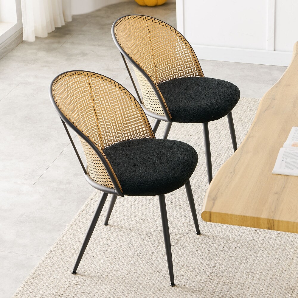 Fabric Upholstered Dining Chairs with Rattan Backrest  Set of 2/4   22.8”(D) x 20”(W) x 31.1”(H)