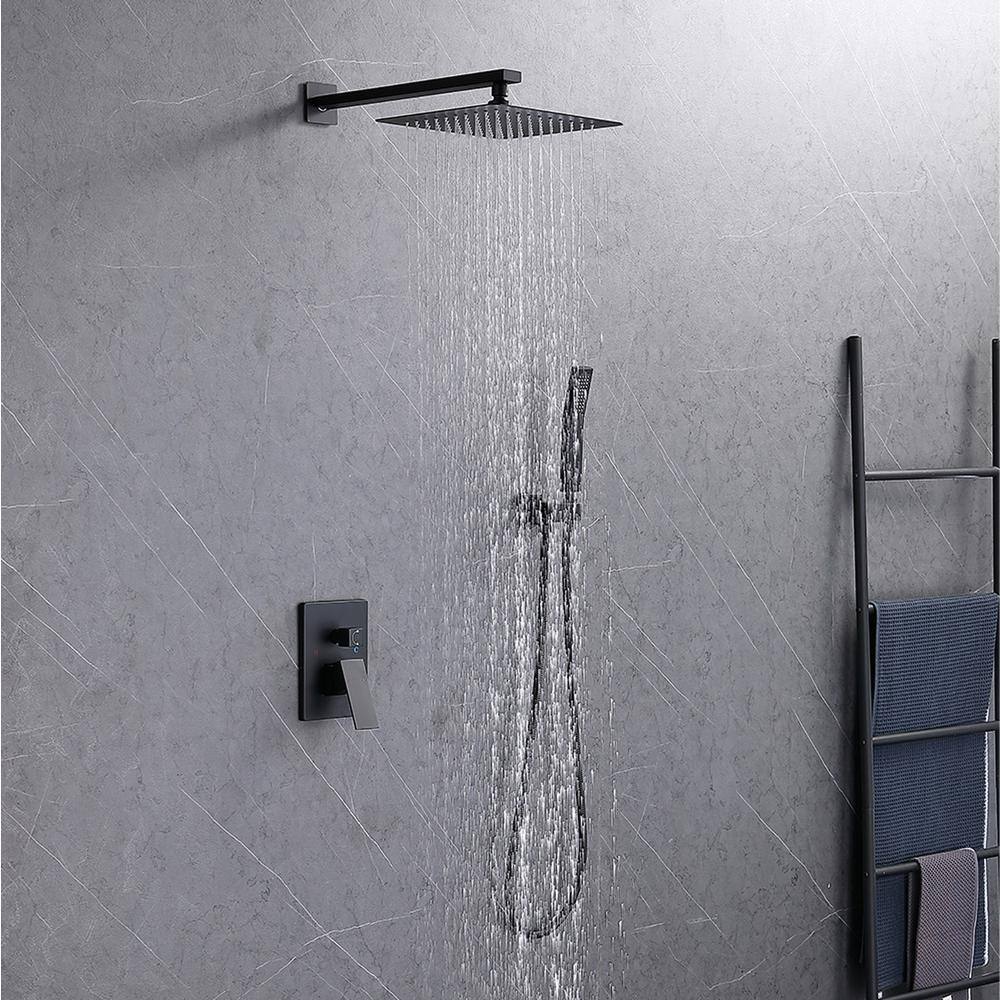 GIVING TREE 1-Spray 10 in. Square Rainfall Shower Head and Handheld Shower Head in Matte Black XLHDDFAR0004