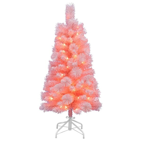 4Ft PreLit Flocked Pink Tree