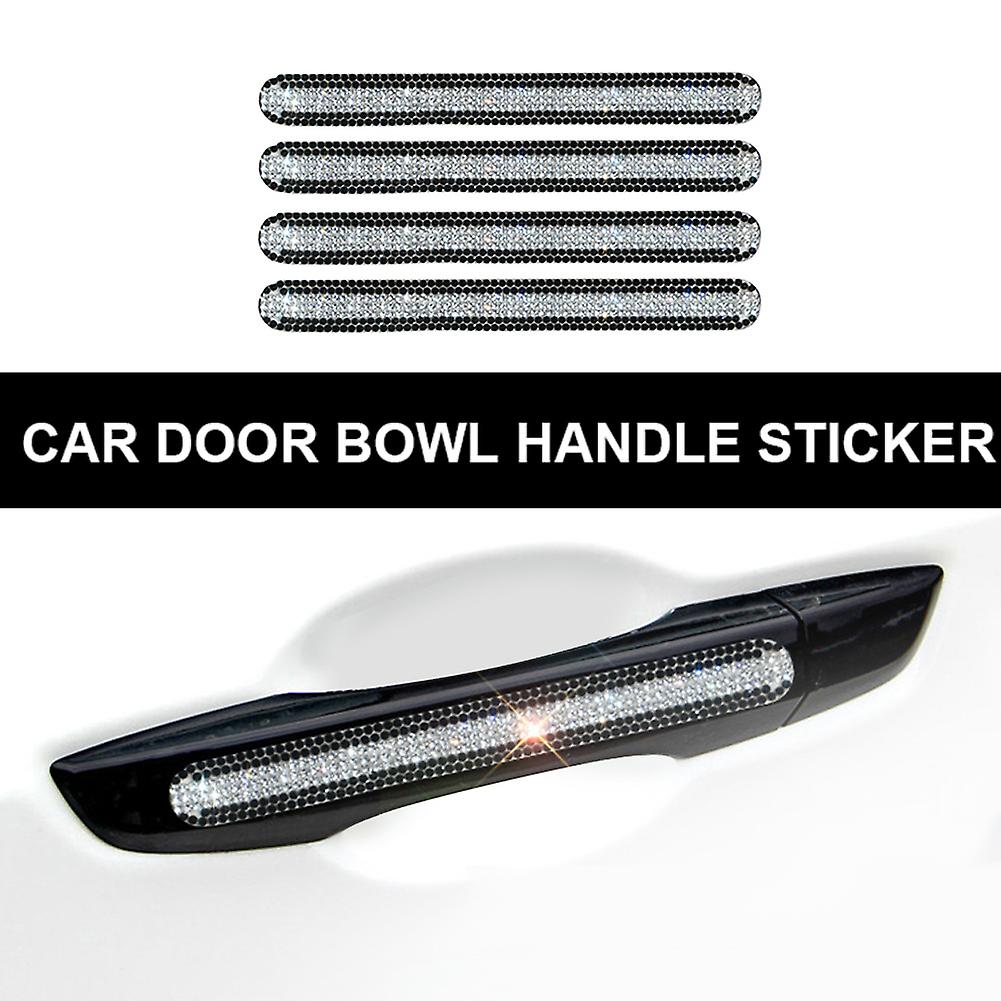 4pcs Set Car Anti-collision Stickers Door Handle Rhinestones Stickers Car Door Handle Anti-scratch Protector Black Silver