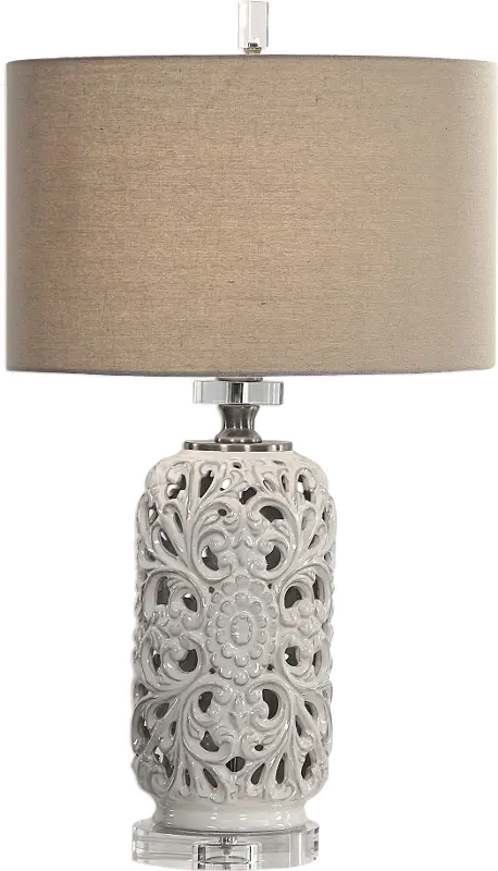 Pierced Ceramic Cream Table Lamp with Crystal Detailing