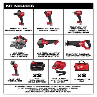 MW M18 FUEL 18V Lithium-Ion Brushless Cordless Combo Kit (7-Tool) wM18 FUEL Multi Tool 3697-27-2836-20