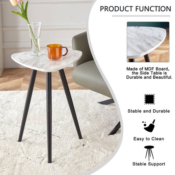 Modern Minimalism White Faux Marble Side Table with Black Metal Legs