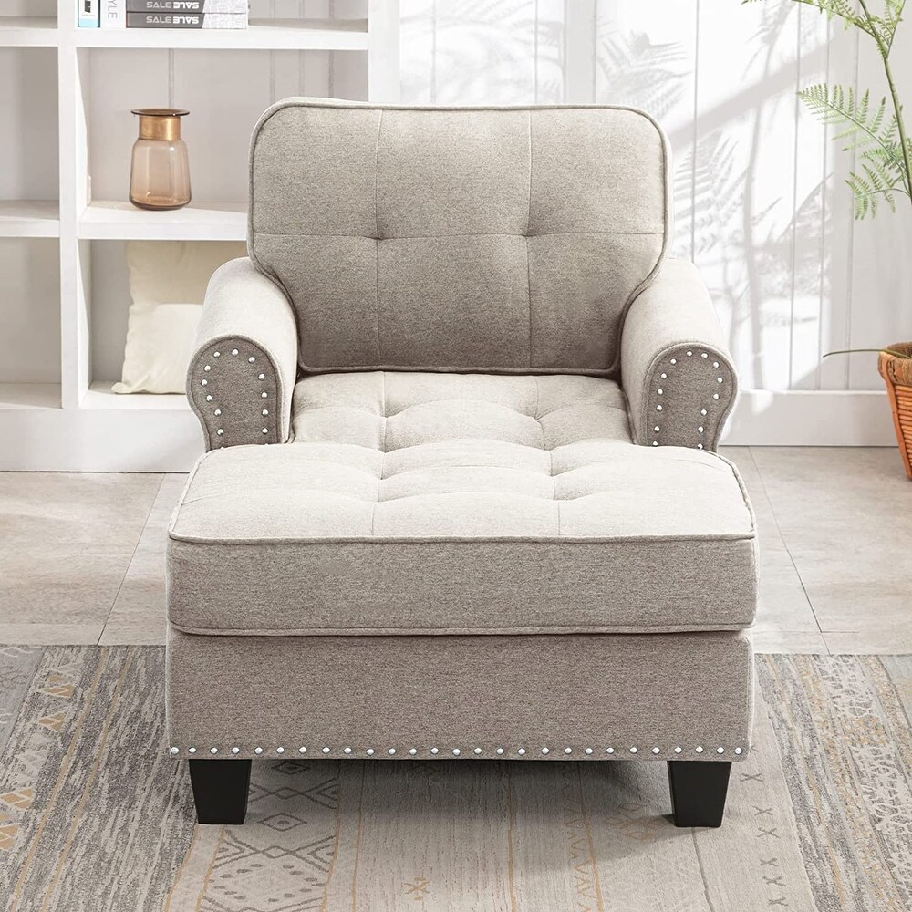 Mixoy Tufted Linen Chaise Lounge Chair with Armrests  Modern Mid Century Chaise Lounge Sofa Couch  Rivet Sleeper Sofa Chair