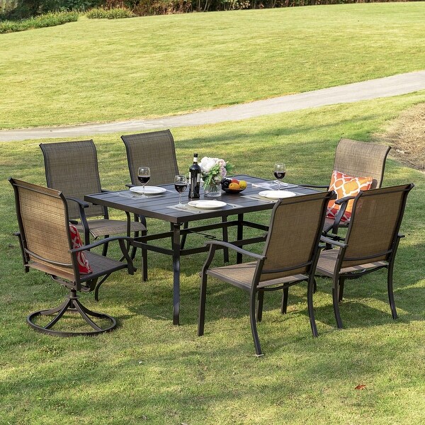 Outdoor 7Piece Dining Set，Textilene Fabric，Powdercoated Iron Frame