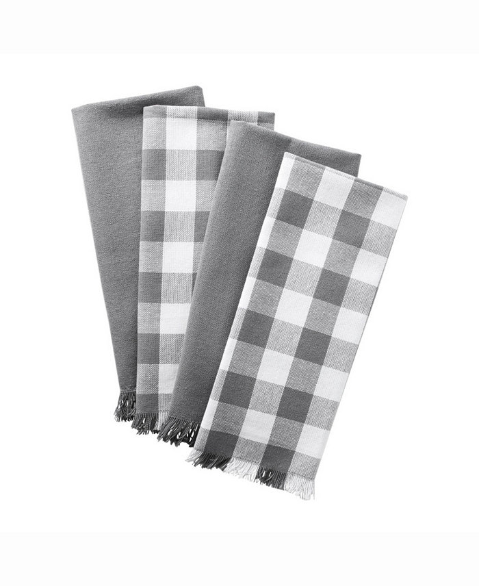 Design Imports Asset Gray Heavyweight Fringed Dishtowel Set of 4