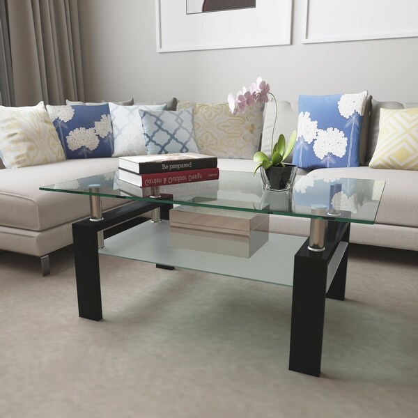 Rectangle Black Glass Coffee Table， Clear Coffee Table